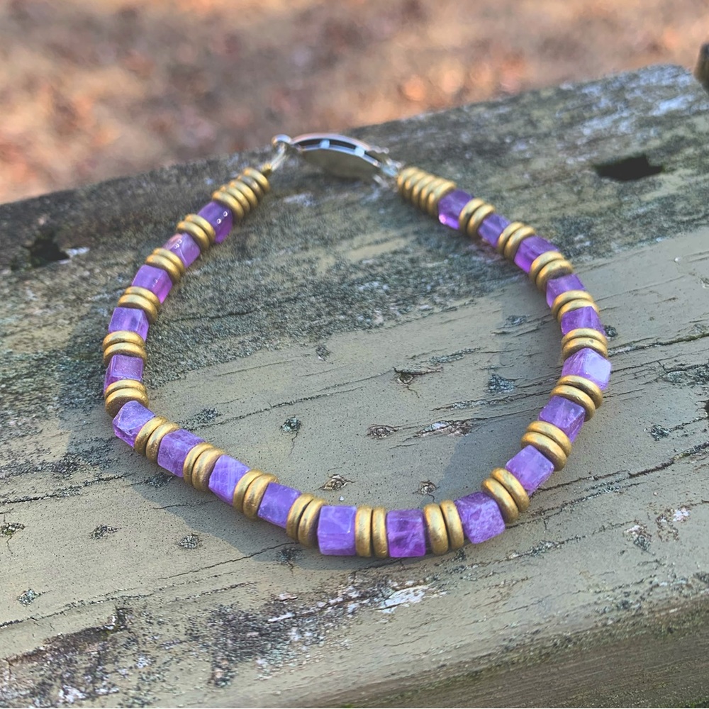 Amethyst Stone & Brass Handmade Bracelet